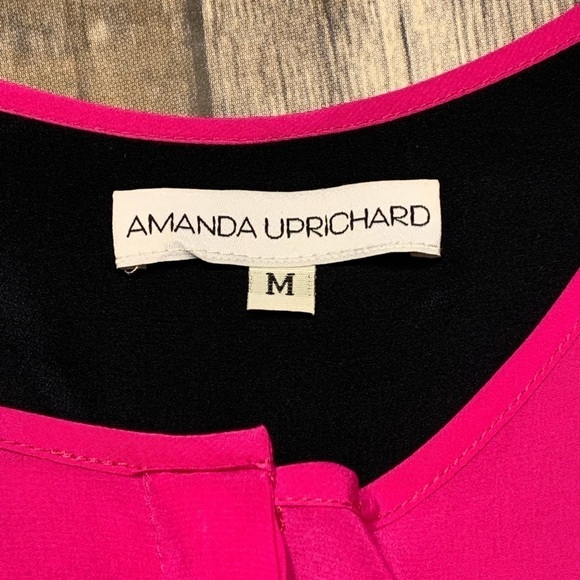 AMANDA UPRICHARD Silk Blouse Color Block short sleeve Top preppy minimalist MED - Picture 2 of 7